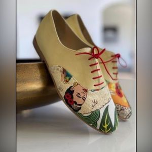 Brand new, never worn, custom made leather oxfords. “Frida Kahlo” edition.